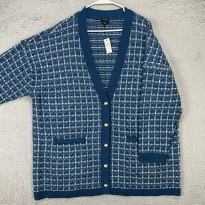 Talbots Womens Button Up Cardigan Sweater 3X Blue Knit Merino Wool Pocket NEW